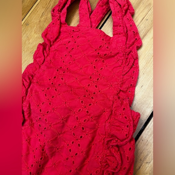 JANIE AND JACK Eyelet Romper Girls 12-18mo Cotton Ruffle Bubble Summer Red - Picture 2 of 7